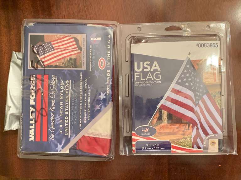3X5 SEWN NYLON US FLAG (SLIGHTLY USED) & 3X5 NEW EMBROIDERED NYLON US FLAG - FOYER image