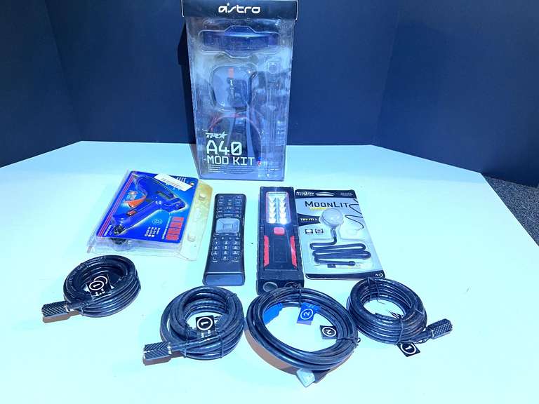 BR1…TR A40 Mod Kit for gaming, comes in original packaging, mic is missing, also comes with a Hot Melt glue gun, still new in the package, LED area light, cords, and more. See pictures for details. image