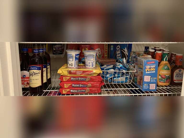 SHELF LOT OF ASSORTED SALAD DRESSINGS, SNACKS, SUGAR & MORE - PANTRY image