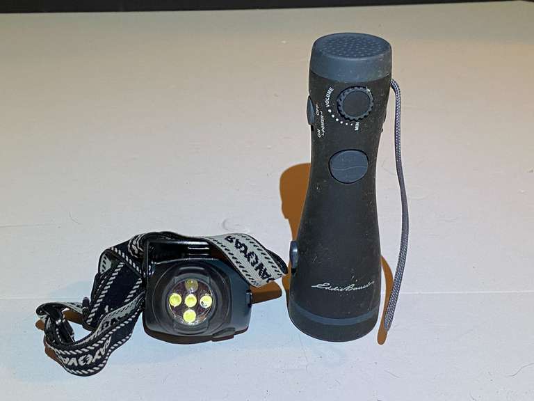 BR1… Ray O Vac headlamp, also includes and Eddie Bauer flashlight/radio, working condition unknown, see pictures for details. image