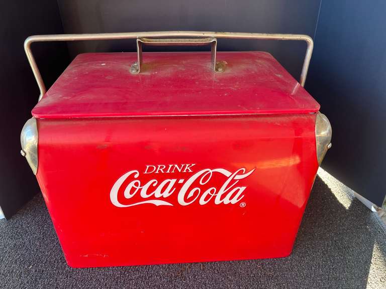 Vintage looking Coca-Cola cooler, this piece is a reproduction, see pictures or details. image
