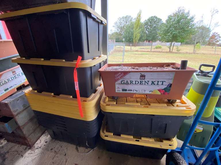 Large assortment of totes, also includes planters, and other assorted items, see pictures for details. image