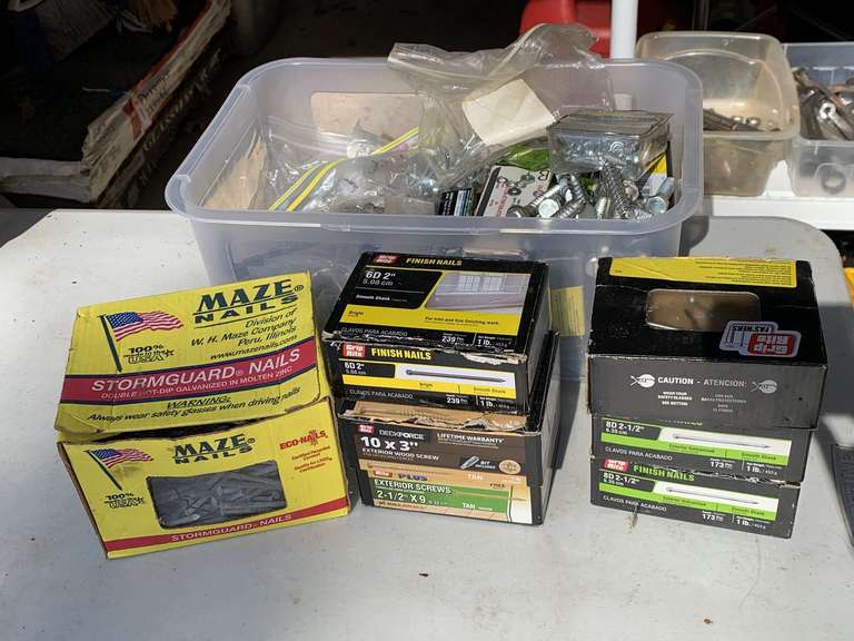CONTAINER FULL OF ASSORTED NAILS & SCREWS - GARAGE image