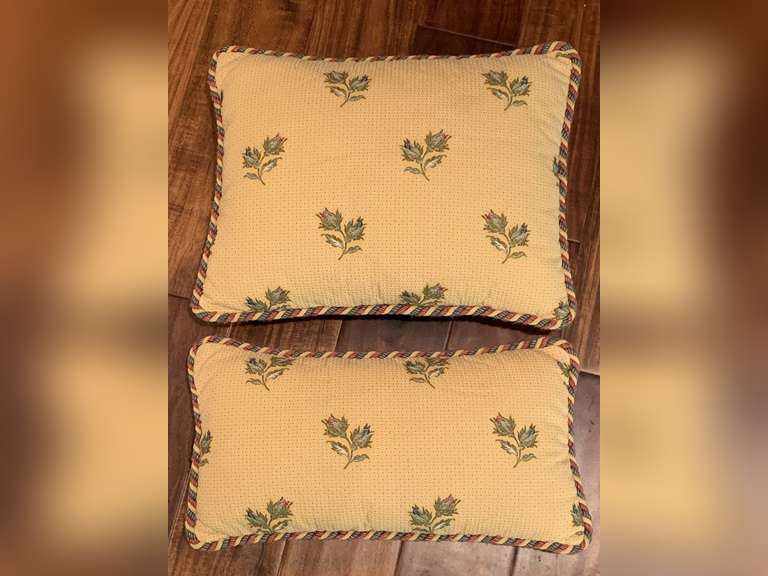 2 NICE THROW PILLOWS WITH BRAIDED TRIM 17" X 13" & 17" X 9" - DEN image