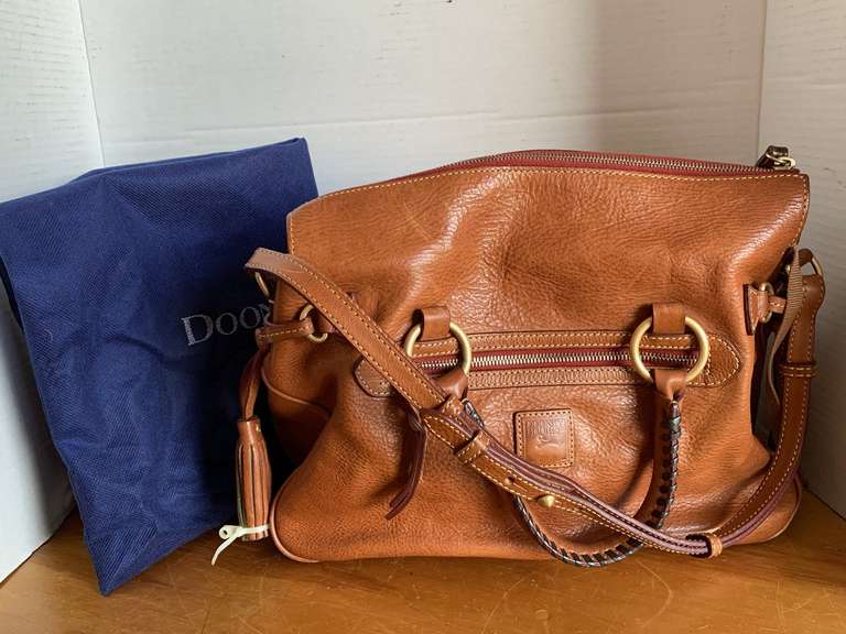 NEW DOONEY & BOURKE NUTMEG LARGE LEATHER DOUBLE POCKET SATCHEL/SHOULDER BAG W/ DUSTER BAG - CHECKOUT image