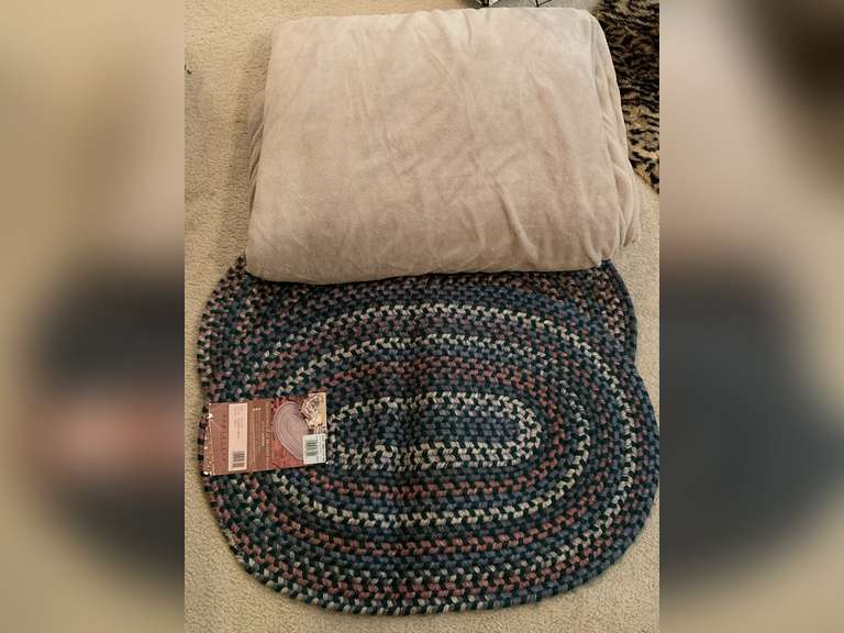 2 NEW BRAIDED OVAL RUGS 31" LONG X 21" WIDE & KING SIZE FLEECE BEDSPREAD/THROW - UP MASTER BED image