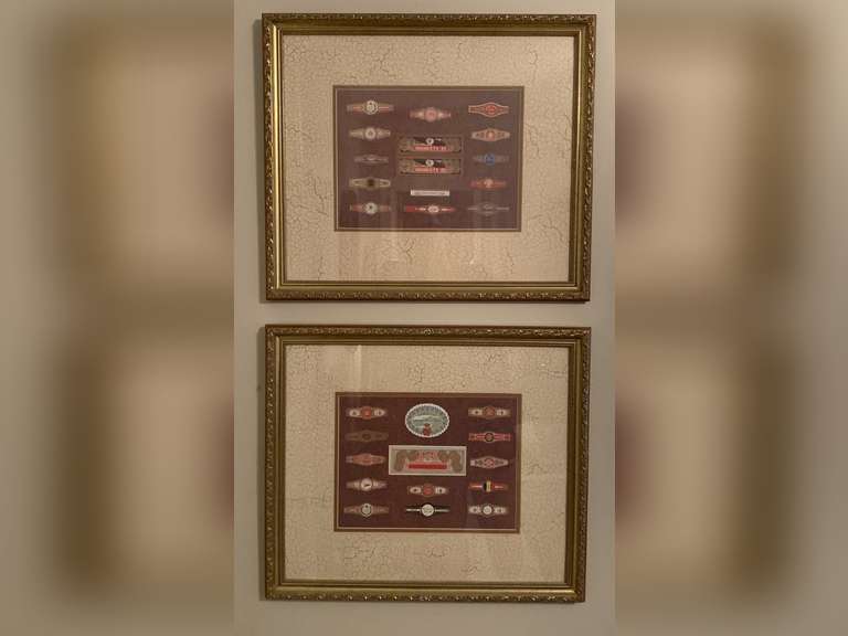 PAIR NICELY MATTED/FRAMED CIGAR BOX LABELS INSERT ART PRINTS 18X21 - UP BED 1 image