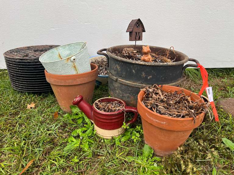 Eight planter pots in plastic flat stands image