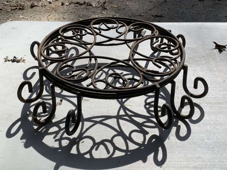 3 ROUND WROUGHT IRON PLANT STANDS 12" ROUND - GARAGE image