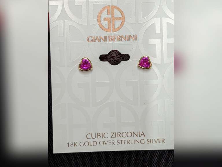 Giani Bernini Heart Stud Earrings - 18K Gold Over Sterling Silver with Cubic Zirconia image