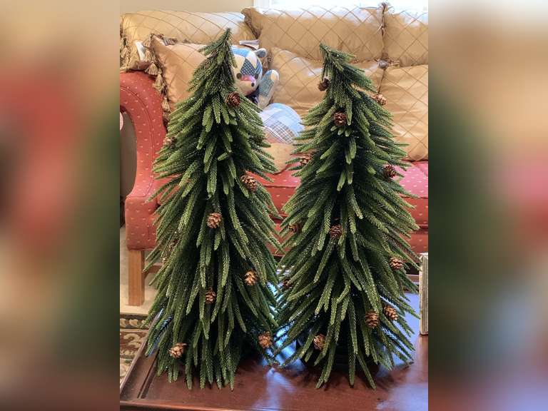 PAIR EVERGREEN SWEEPING BRANCHES TABLETOP CHRISTMAS TREES 20" TALL - UP BED 1 image