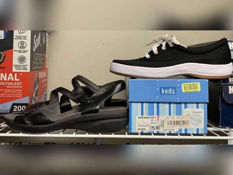 KEDS NEW BLACK CANVAS SIZE 7 1/2M & DANSKO NEW BLACK LEATHER SANDALS SIZE 8 1/2 M - UP MASTER CLOSET 2 image