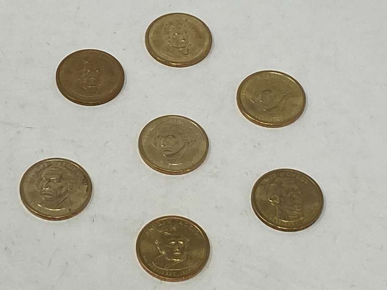 U.S. $1 coin from the Presidential Dollar Coin Program, seven pieces, with inscriptions and dates of presidency, see pictures for details. image