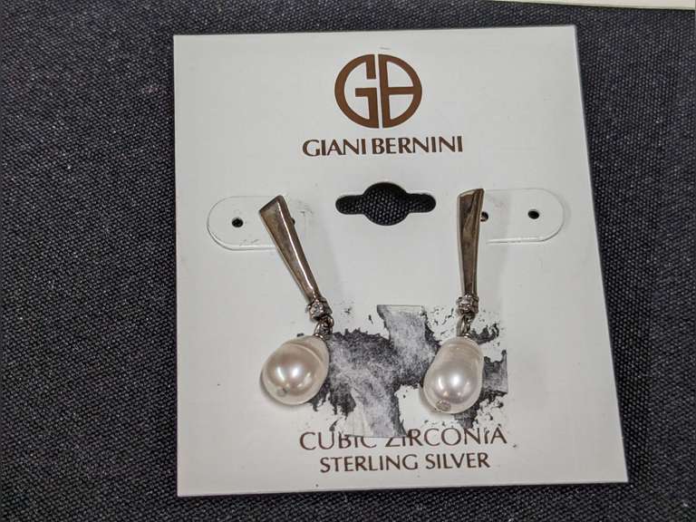 Giani Bernini Sterling Silver Cubic Zirconia Pearl Earrings image