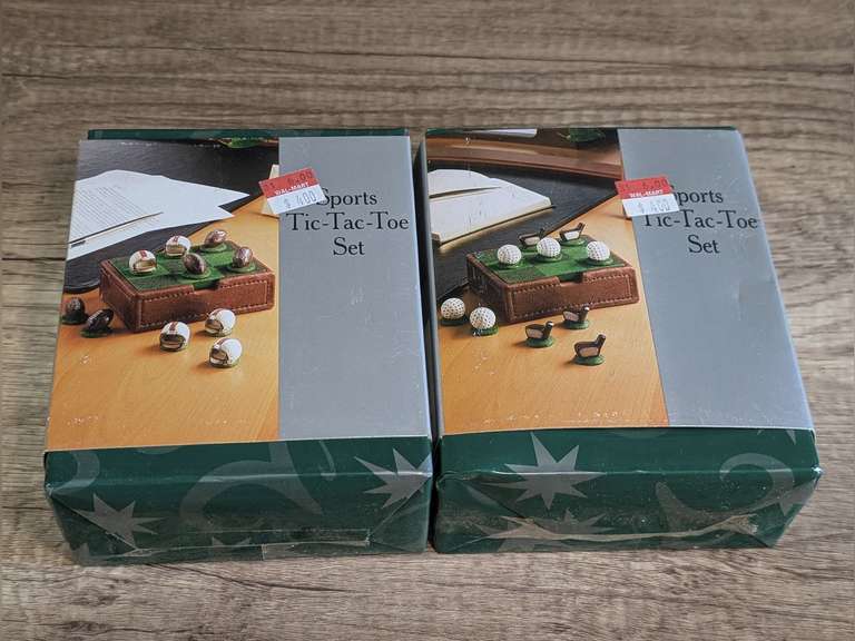 PAIR OF SPORTS THEME TIC-TAC-TOE SETS IN ORIGINAL BOXES, FOOTBALL AND GOLF MOTIF image