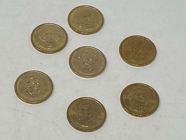U.S. $1 coin from the Presidential Dollar Coin Program, seven pieces, with inscriptions and dates of presidency, see pictures for details. image