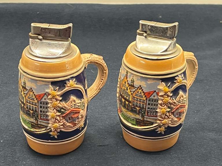 DEN… Vintage German beer stein cigarette lighters, set of two, see pictures for details. image