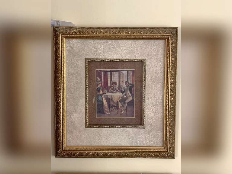 1908 BEAUTIFULLY MATTED/FRAMED PRINT BY HENRY GILLARD GLINDONI "TEA PARTY" 13X14 - LIVING ROOM image