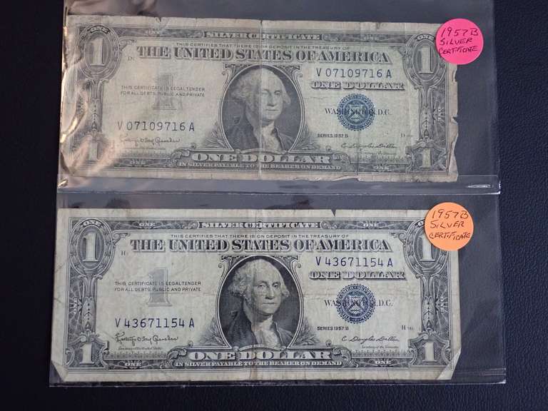 (2) SERIES 1952B $1 SILVER CERTIFICATES