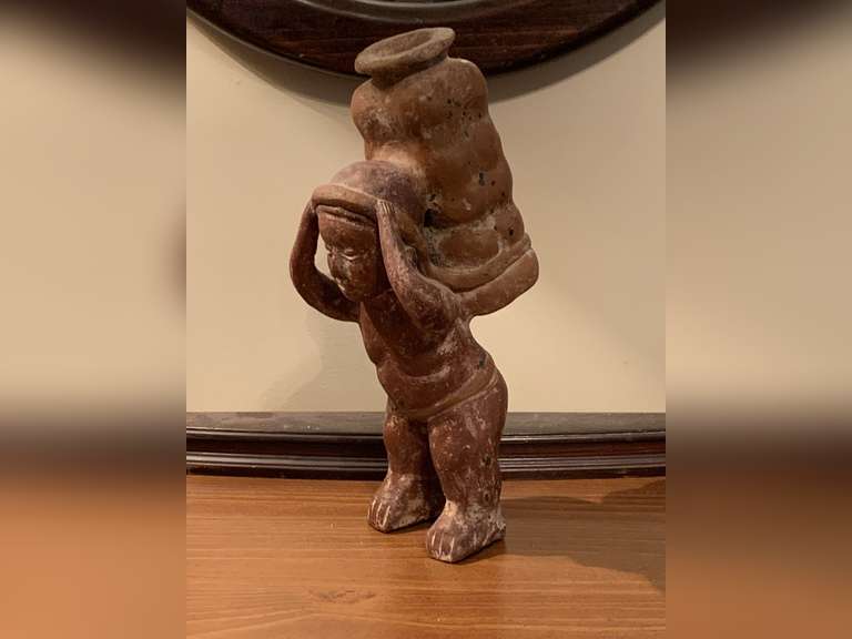 VINTAGE CERAMIC TERRACOTTA OLD COLUMBIAN FIGURINE 12" TALL - UP BED 1 image