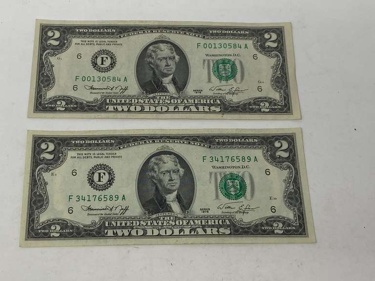 Two dollar bills, set of two, 1976 series, see pictures for details. image