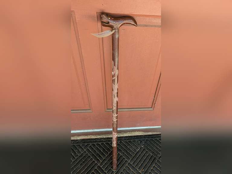 VINTAGE WALKING STICK WITH HAND CARVED HANDLE image