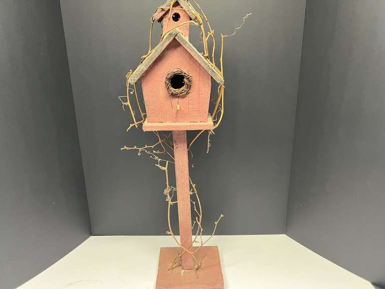 Folk art birdhouse with stand, see pictures for details. image