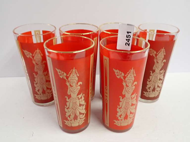 Culver Red & Gold Thai Princess Glass Tumblers image