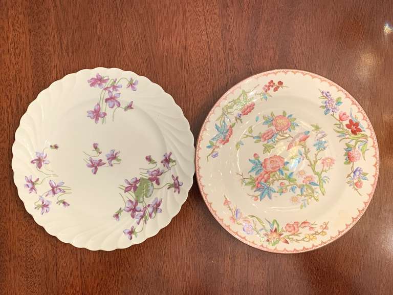 VINTAGE HAVILAND LIMOGES VIOLET BREAD/BUTTER PLATE & VINTAGE MINTON "PINK PEONY" BREAD/BUTTER PLATE - DINING ROOM image
