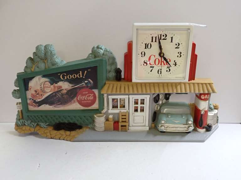 Coca-Cola Gas Station Scene Clock image