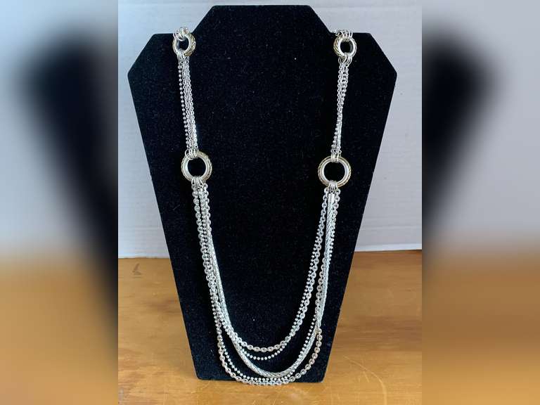 NEW W/ TAG ETIENNE AIGNER SILVERTONE TRIPLE CHAIN NECKLACE 32" LONG - CHECKOUT image