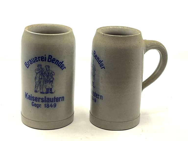 KIT… Stoneware beer steins from the former Brauerei Bender brewery in Kaiserslautern, Germany. Set of two, see pictures for details. image