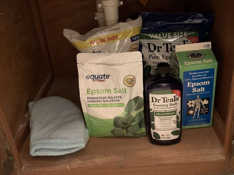 CABINET LOT OF EPSOM SALT & MORE - POWDER ROOM image