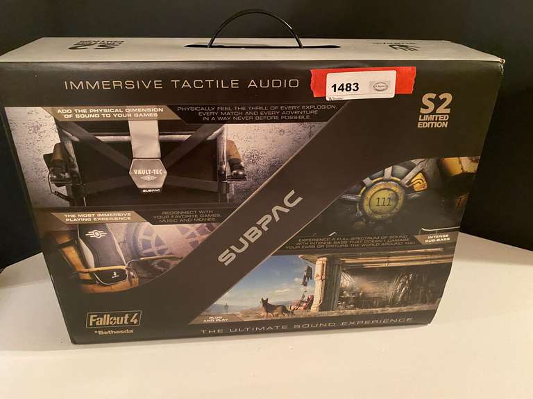 BR1…Limited edition of the SUBPAC S2, a wearable tactile audio system, working condition unknown, themed for the video game Fallout 4. comes in original box, see pictures for details. image