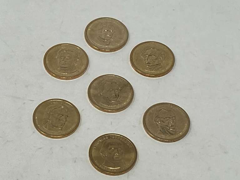 U.S. $1 coin from the Presidential Dollar Coin Program, seven pieces, with inscriptions and dates of presidency, see pictures for details. image