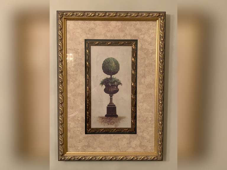 1999 MUSEUM QUALITY FRAMED "URN & TOPIARY" DOUBLE SIGNED BY BOBBY SIKES 22" X 31 1/4" - DINING ROOM image
