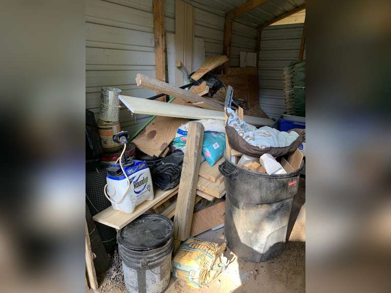 LARGE LOT OF ASSORTED WOOD & MORE (LEFT SIDE OF SHED CONTENTS) - SHED image