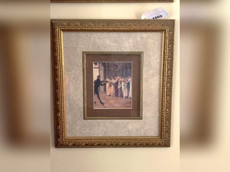 1908 BEAUTIFULLY MATTED/FRAMED PRINT BY HENRY GILLARD GLINDONI "FAN FLIRTATION" 13X14 - LIVING ROOM image