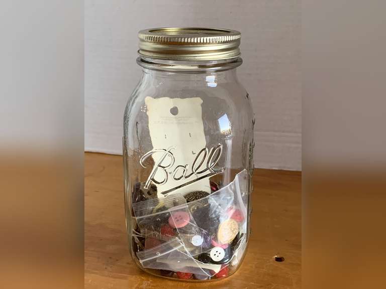 QUART BALL MASON JAR WITH OLD BUTTONS - CHECKOUT image
