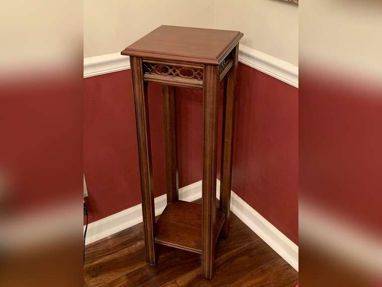 VERY NICE DARK CHERRY 2 TIER PLANT STAND 12" SQUARE X 35 1/2" TALL - DINING ROOM image