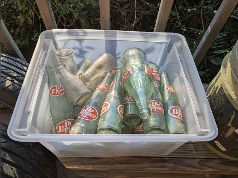 VINTAGE DR. PEPPER AND COCA-COLA BOTTLES PLUS OLD DAIRY MILK BY HERITAGE COMPANY MILK BOTTLES image