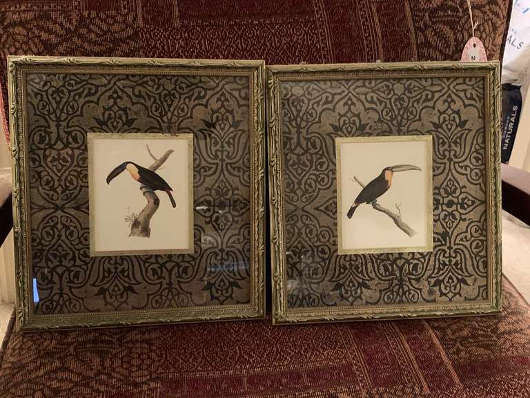 PAIR NICELY FRAMED BIRD PRINTS 12 1/4" X 13 1/2" - UP MASTER BED image