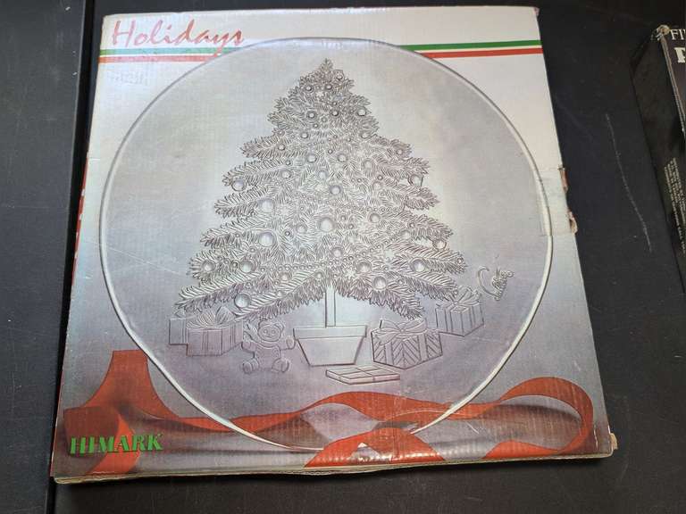 HIMARK HOLIDAYS CHRISTMAS THEME FORMAL GLASS SERVING PLATTER IN ORIGINAL BOX image