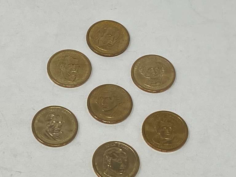 U.S. $1 coin from the Presidential Dollar Coin Program, seven pieces, with inscriptions and dates of presidency, see pictures for details. image