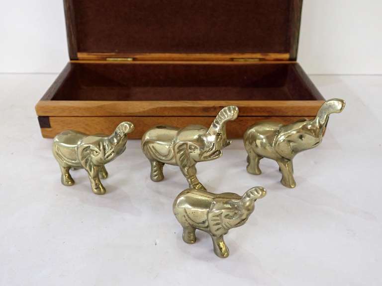 Brass Elephant Figurines with Wooden Storage Box image