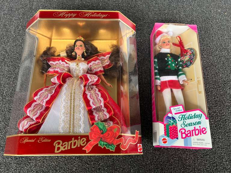 Happy Holidays Barbie, special edition, also includes a Holiday Season Barbie, special edition, both pieces come in original boxes, see pictures for details. image