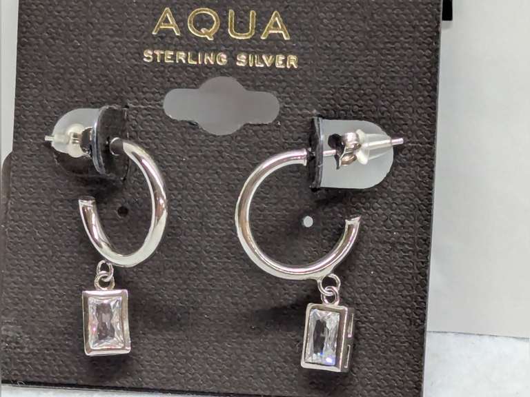Aqua Sterling Silver Hoop Drop Earrings - PZE23372-1 image