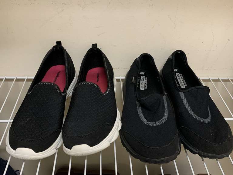 NEW BLACK SKECHERS GO WALK SIZE 10W & CROFT & BARROW BLACK SLIP ONS SIZE 8 (GENTLY WORN) - UP MASTER CLOSET 1 image