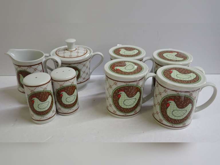 Chicken Motif Creamer, Sugar, Mugs, and Salt & Pepper Set image