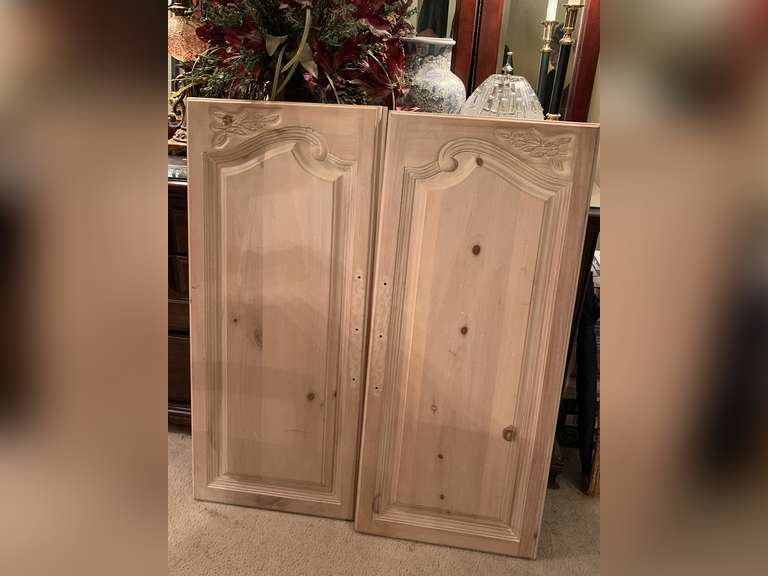 PAIR NEW PINE WHITE WASHED CABINET DOORS 17 1/2" X 39 1/2" TALL X 1" DEEP - UP MASTER BED image